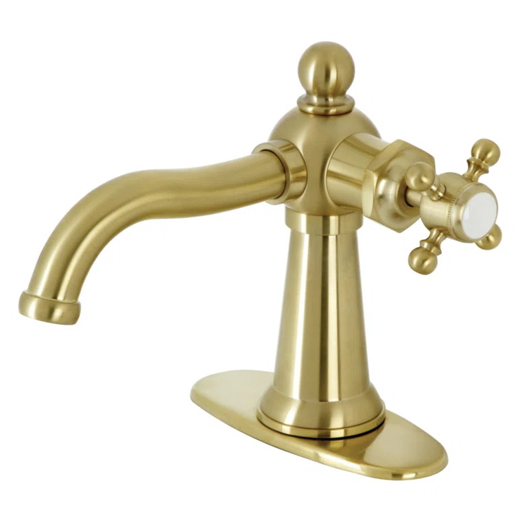Kingston Brass Nautical Single-Handle 1-Hole Deck Mount Bathroom Faucet with Push Pop-Up and Deck Plate