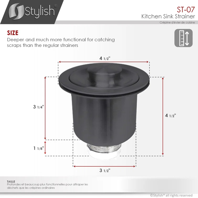 STYLISH 3.5 inch Kitchen Sink Deep Strainer with Removable Basket
