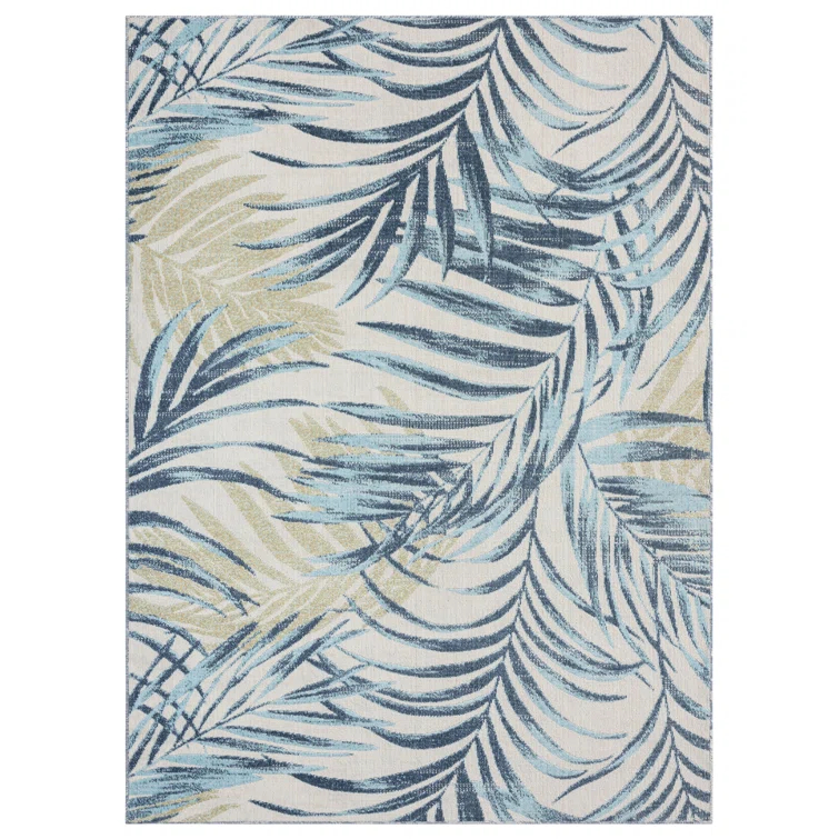 Tommy Bahama Malibu Palm Springs Coastal Indoor/Outdoor Area Rug, Ivory/Aqua Blue