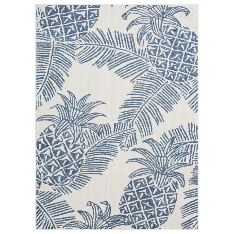 Tommy Bahama Malibu Pineapple Coastal Indoor/Outdoor Area Rug, Ivory/Navy