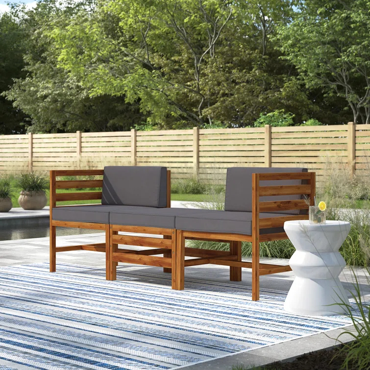 Red Barrel Studio® Acacia Patio Sofa with Cushions and Ottoman