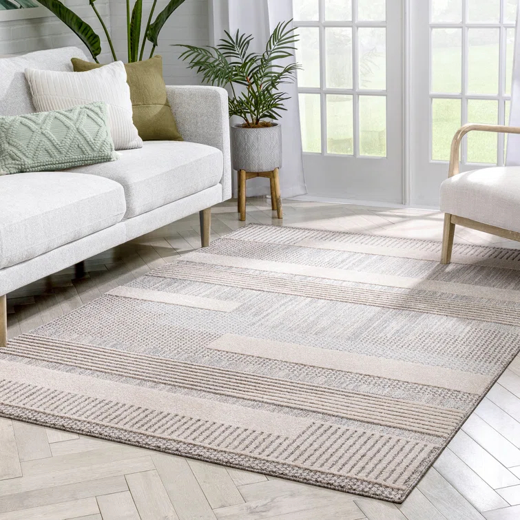 Marcone Briar Tribal Geometric Abstract Beige Looped Pile Rug