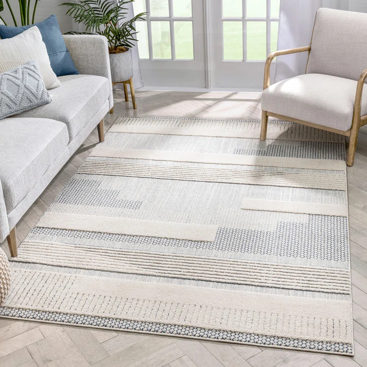 Marcone Briar Tribal Geometric Abstract Light Blue Looped Pile Rug