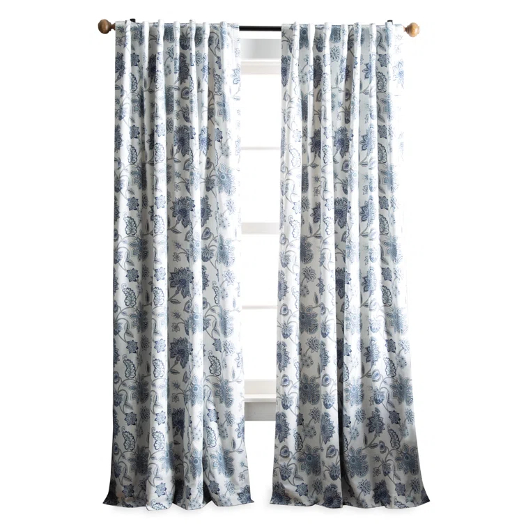 Martha Stewart Jakarta Cotton Blend Floral Blackout Rod Pocket Curtain Panels (Set of 2)