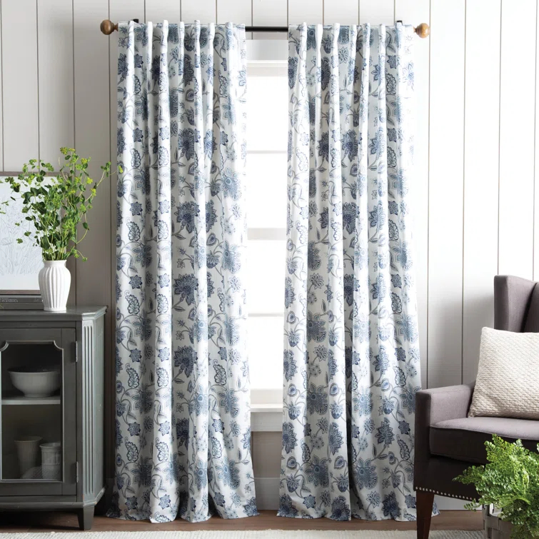Martha Stewart Jakarta Cotton Blend Floral Blackout Rod Pocket Curtain Panels (Set of 2)