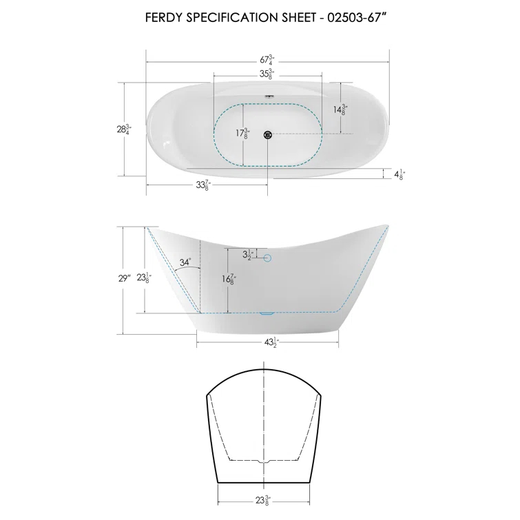 FerdY Boracay 67" Acrylic Freestanding Bathtub With Chrome Drain