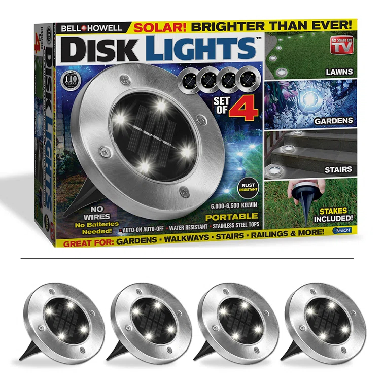 Bell + Howell Solar Powered Integrated LED Metal Disk Light Pack (Set of 4) (Set of 4)