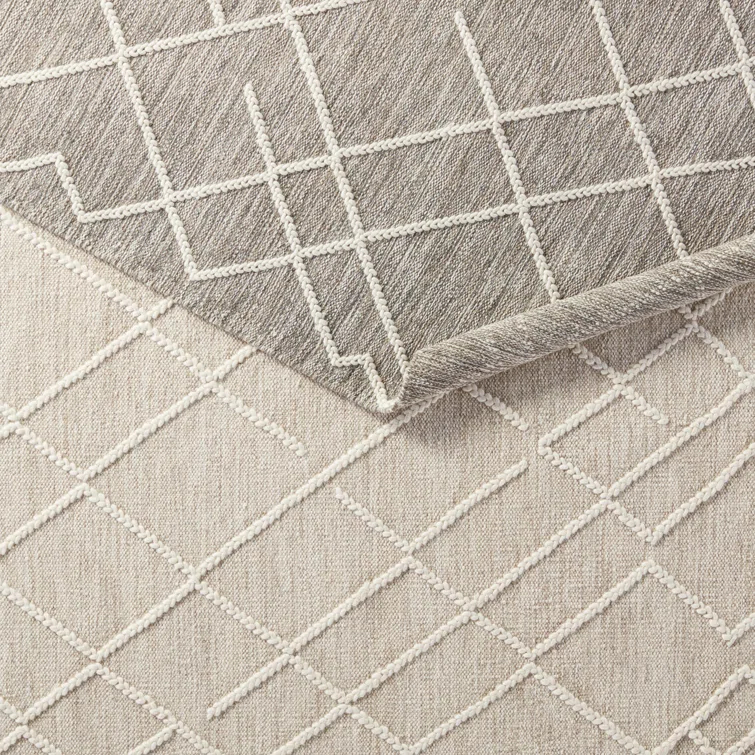 Plateau Moab Ivory Geometric 10' x 14' Braided Wool Area Rug