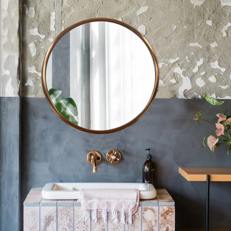 Yorkville Loft-Inspired Brushed Brass Round Wall Mirror, 20" x 20"