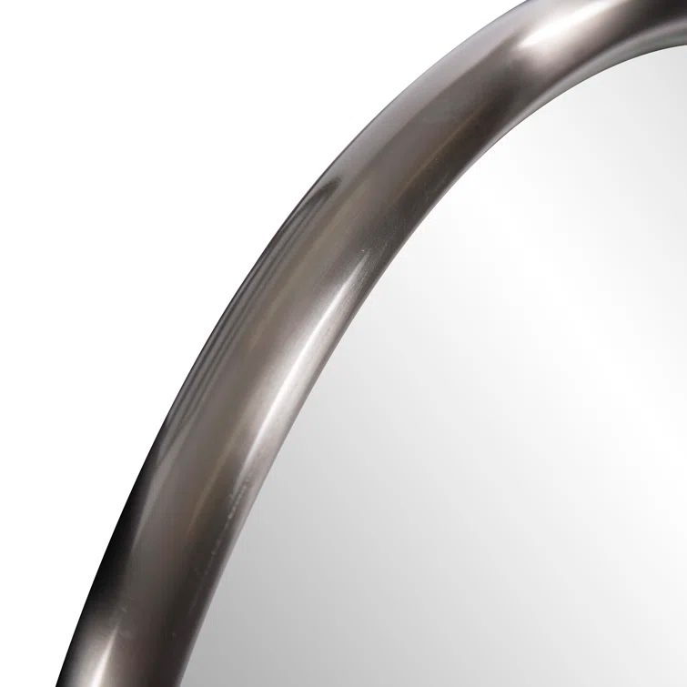 Small Round Brushed Titanium Mirror with Stainless Steel Frame