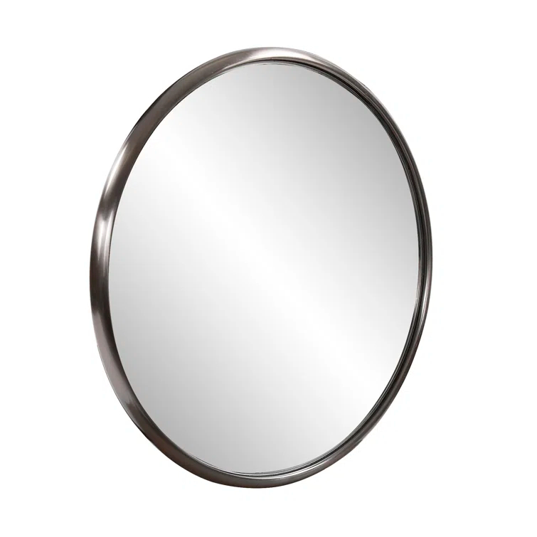 Small Round Brushed Titanium Mirror with Stainless Steel Frame