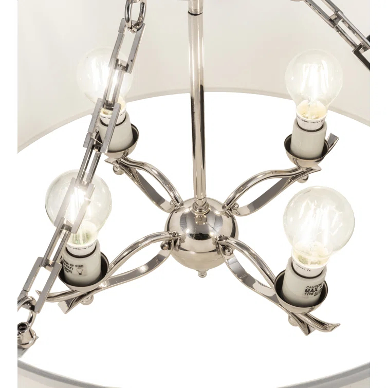 Polished Nickel 4-Light Drum Semi-Flush Mount with Fabric Shade