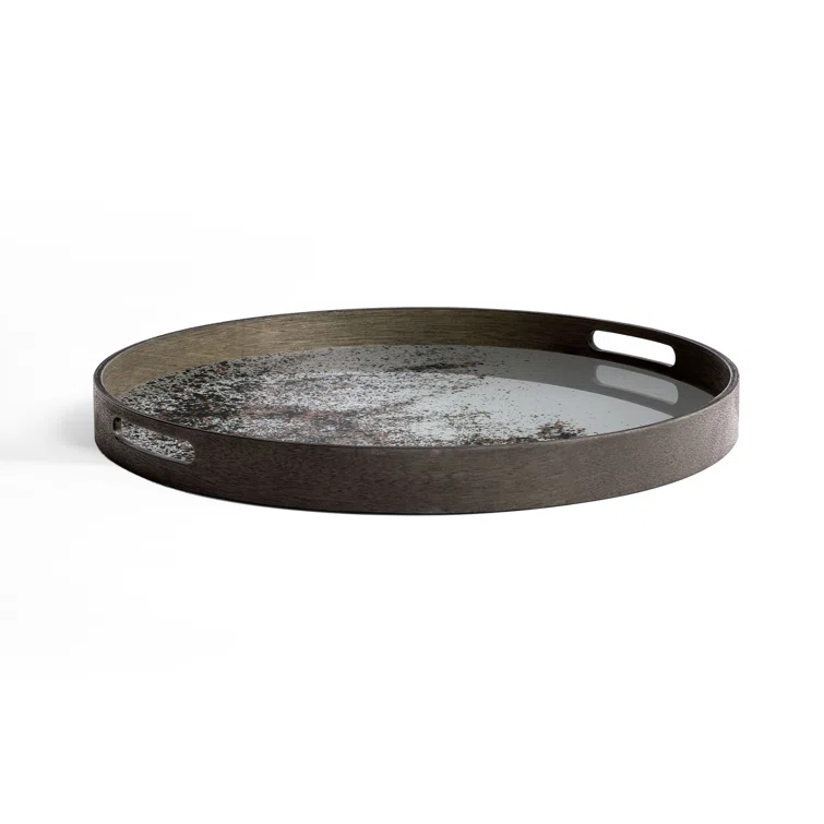 Small Clear Mirror Decorative Tray with Aged Finish