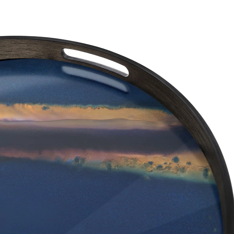 19-Inch Indigo Mirror Glass Decorative Tray