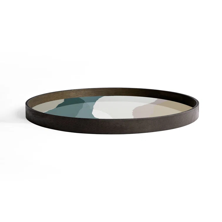 Slate Wabi Sabi Round Glass Tray with Autumn Tones, 24.5 Inch