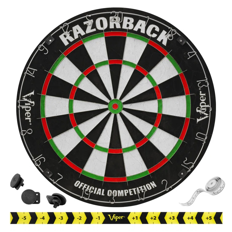 Viper Razorback Sisal/Bristle Dartboard with 22 Gram Steel Tip Darts, Laser Dart Throwline & Pro Score Digital Scoreboard (Set of 4)