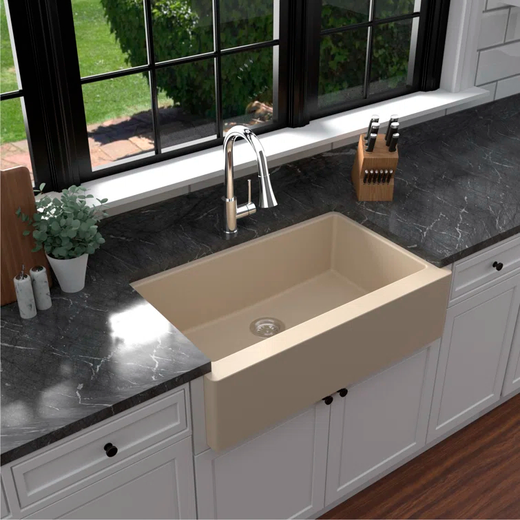 Karran Farmhouse/Apron-Front Quartz Composite 34'' X 21-1/4'' Single Bowl Kitchen Sink