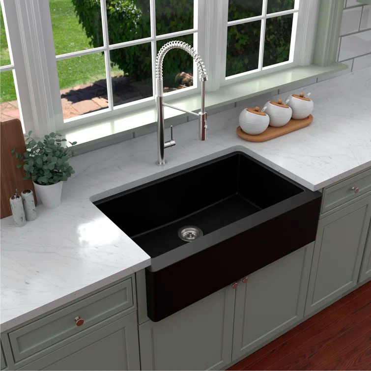 Karran Farmhouse/Apron-Front Quartz Composite 34'' X 21-1/4'' Single Bowl Kitchen Sink
