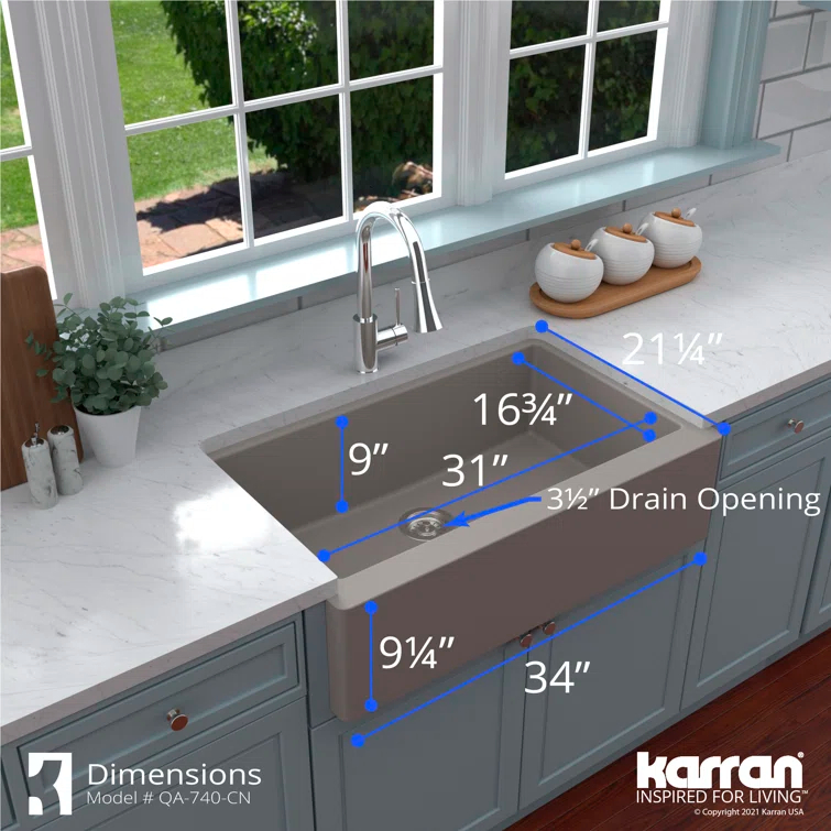 Karran Farmhouse/Apron-Front Quartz Composite 34'' X 21-1/4'' Single Bowl Kitchen Sink