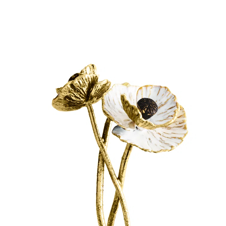 Handcrafted Stainless Steel and Brass Cutlery Caddy with Enamel Flower