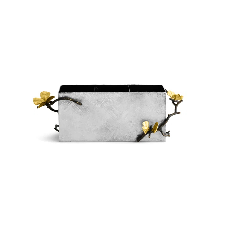 Butterfly Ginkgo Stainless Steel Cutlery Caddy with Brass Accents