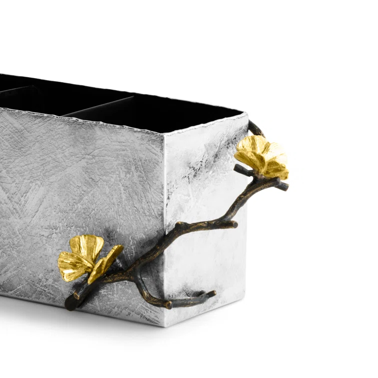 Butterfly Ginkgo Stainless Steel Cutlery Caddy with Brass Accents