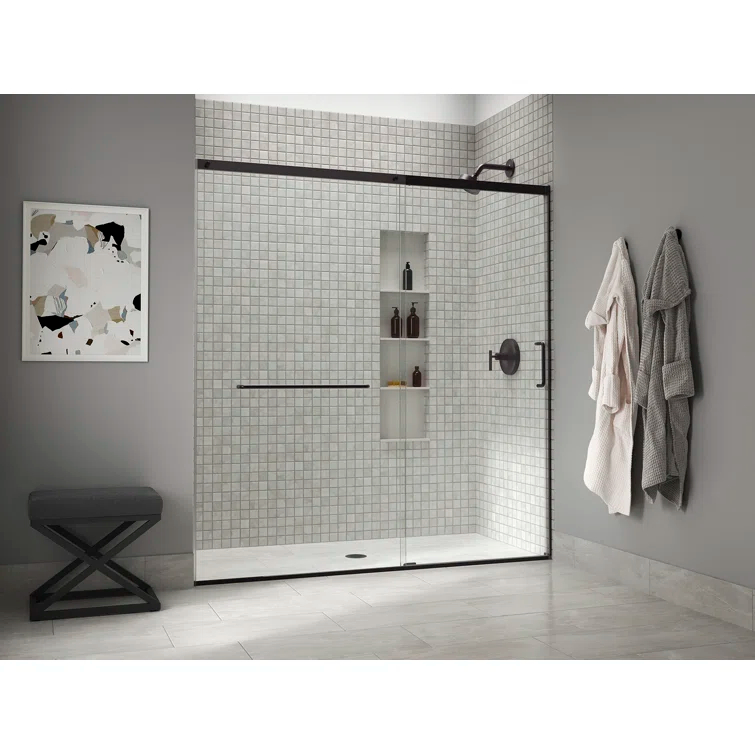 Sliding Shower Door, 75-1/2-In H X 68-1/4 - 71-5/8-In W, With Heavy 5/16-In Thick Crystal Clear Glass