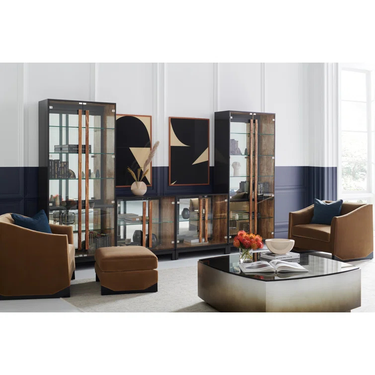 Brown Birch and Maple Lighted China Cabinet with Glass Shelves