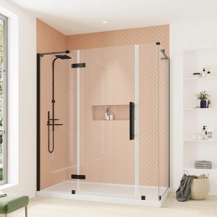 Endless Tampa 60" W x 72" H Corner Frameless Shower Kit, Door, 2 Panel, Base