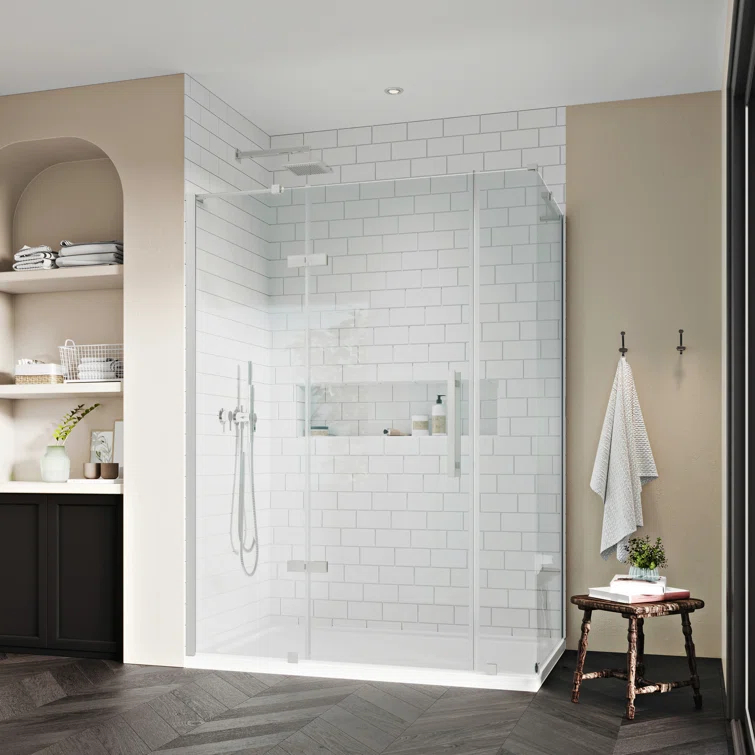 Endless Tampa 60" W x 72" H Corner Frameless Shower Kit, Door, 2 Panel, Base