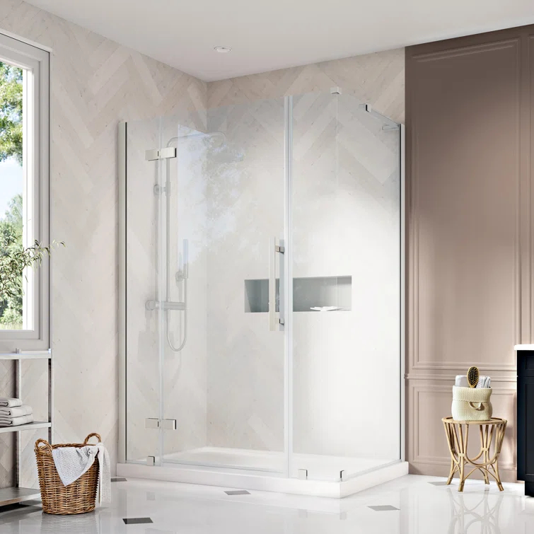Ove Decors Endless Tampa 54" W x 72" H Corner Frameless Shower Kit, Door, Panel, Base | Wayfair
