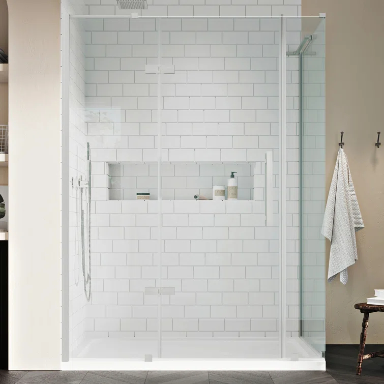 Endless Tampa 60" W x 72" H Corner Frameless Shower Kit, Door, 2 Panel, Base