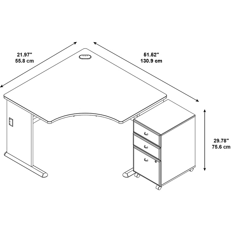Series A L-Shape Executive Desk with 3 Drawer Mobile Pedestal