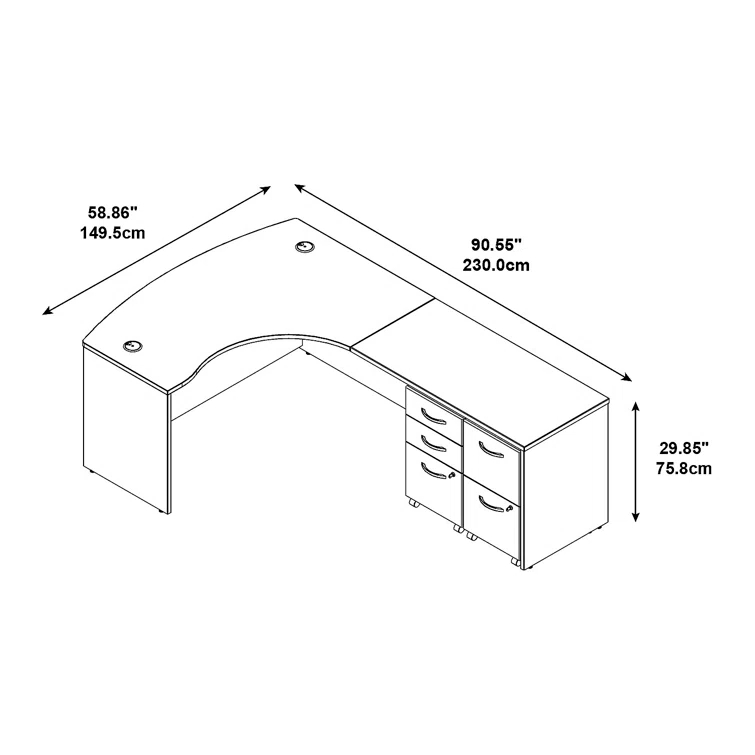 Series C Bow Front Left Handed L Shaped Desk with 2 Mobile Pedestals