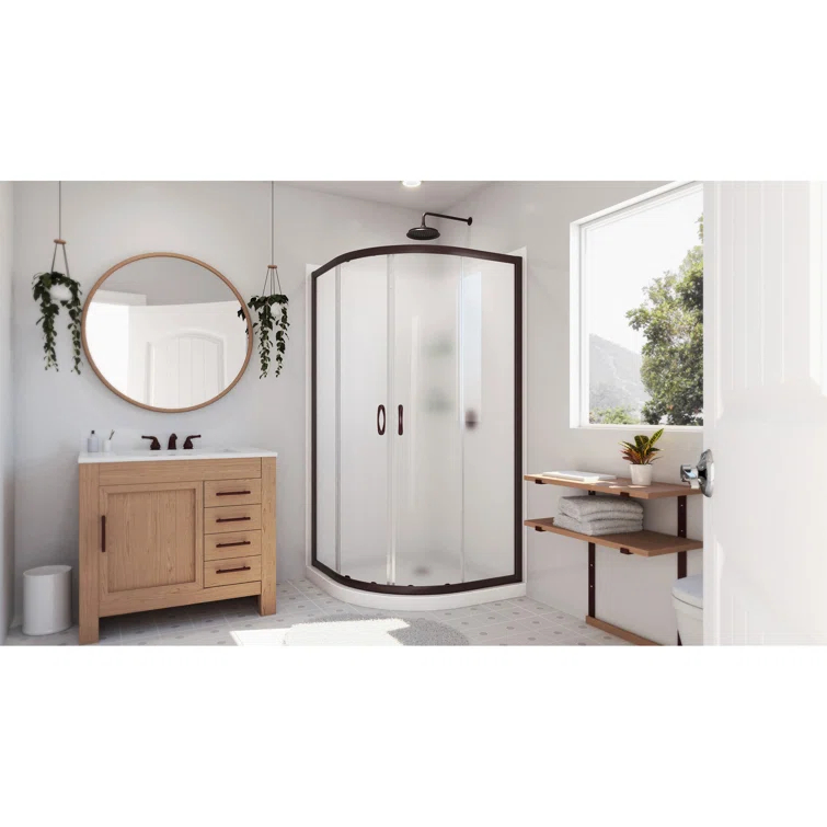 Prime 36" W x 36" D x 76.75" H Semi Frameless Round Sliding Shower Enclosure with Base Included