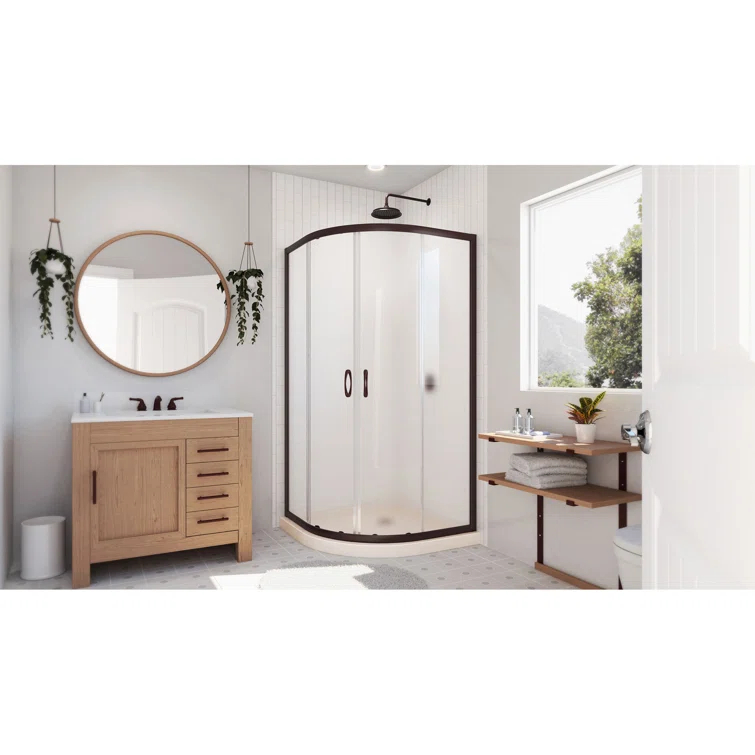 Prime 33" W x 33" D x 74.75" H Semi-Frameless Sliding Shower Enclosure with Base Included