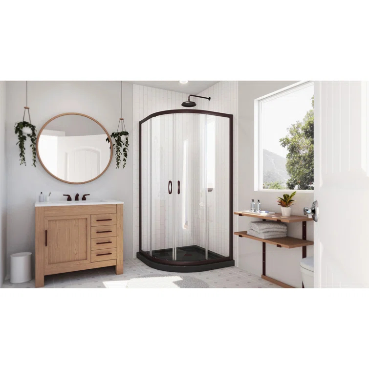 Prime 33" W x 33" D x 74.75" H Semi-Frameless Sliding Shower Enclosure with Base Included
