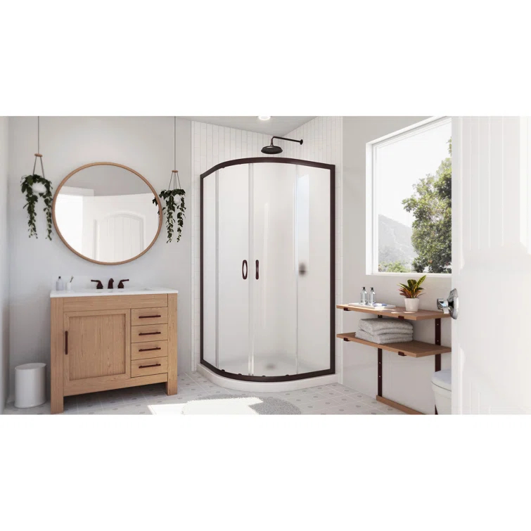DreamLine Prime 33" W x 33" D x 74.75" H Semi-Frameless Sliding Shower Enclosure with Base Included DL-6701-06FR