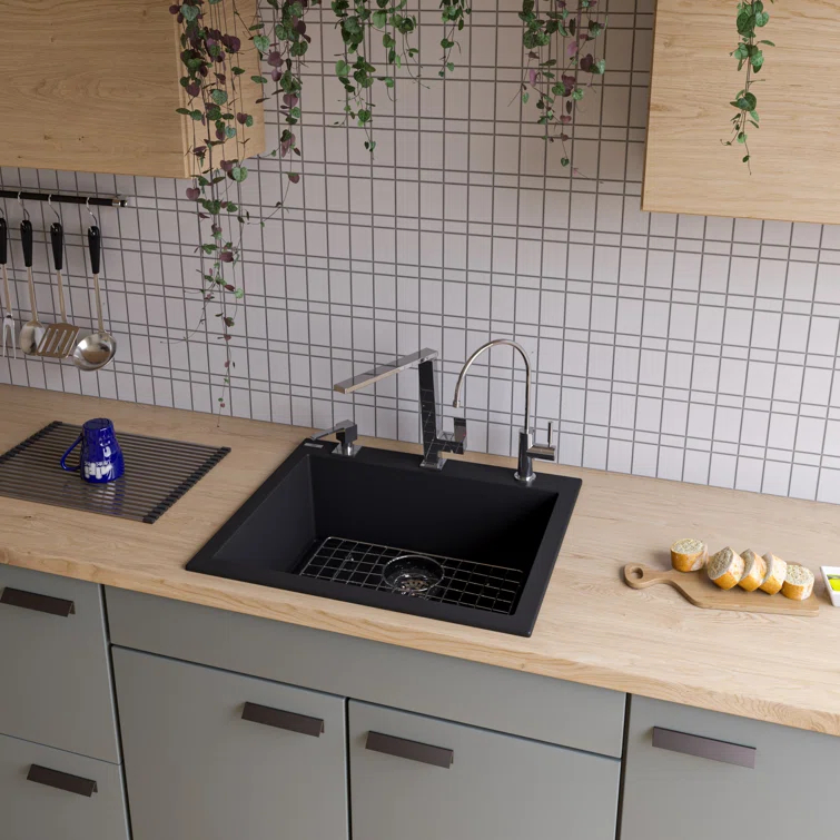 23.63'' L Drop-In Single Bowl Granite Kitchen Sink