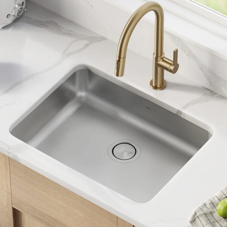 Kraus KA1AS25B Dex™️ Series KRAUS 25" L Undermount 16 Gauge Stainless Steel Single Bowl ADA Kitchen Sink
