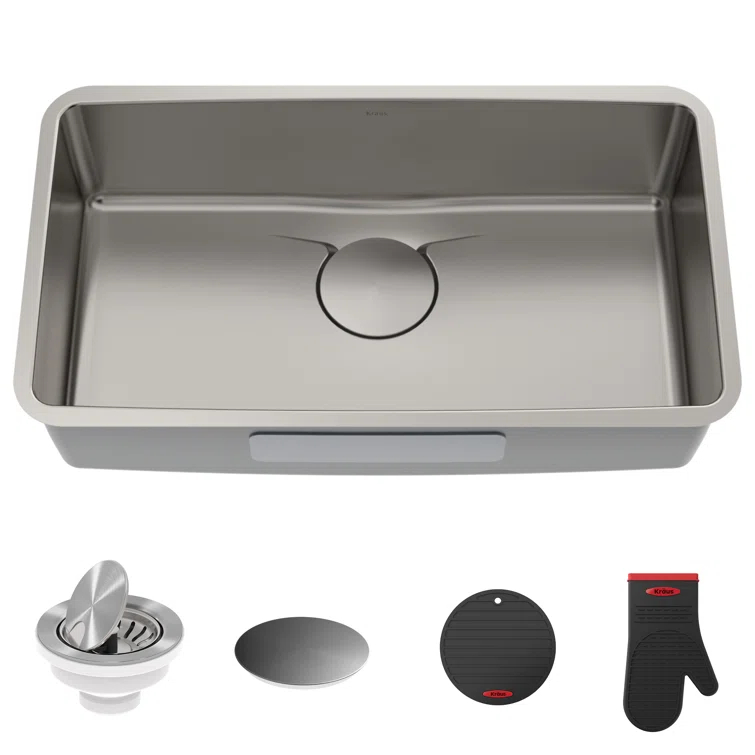 Kraus KD1US33B Dex™️ Series KRAUS 33" L Undermount 16 Gauge Stainless Steel Single Bowl Kitchen Sink