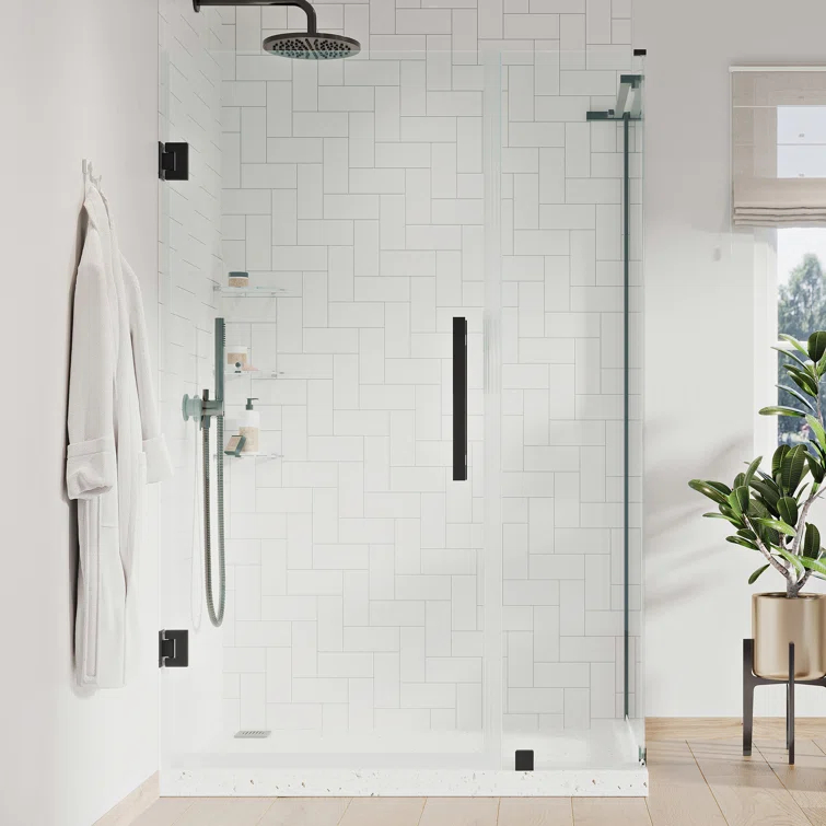 Endless Tampa-Pro 35" W x 72" H Corner Frameless Shower Kit, Door, Panel, Shelves