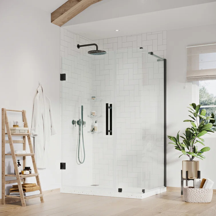 Endless Tampa-Pro 35" W x 72" H Corner Frameless Shower Kit, Door, Panel, Shelves