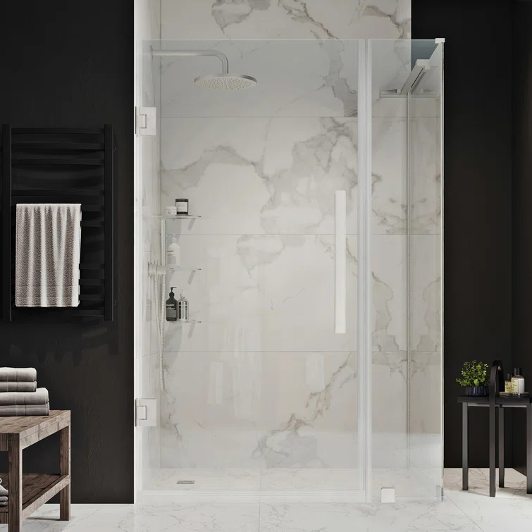 Endless Tampa-Pro 35" W x 72" H Corner Frameless Shower Kit, Door, Panel, Shelves