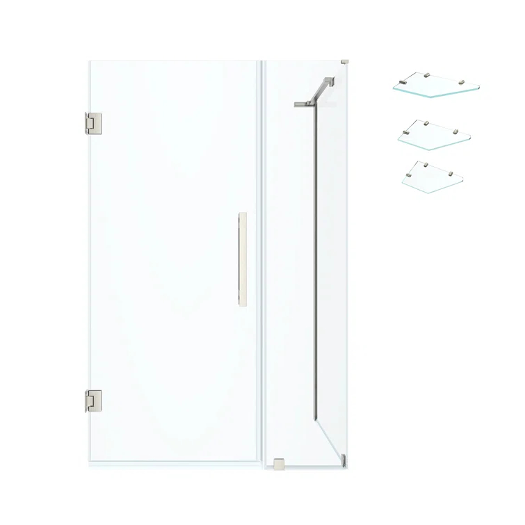 Endless Tampa-Pro 35" W x 72" H Corner Frameless Shower Kit, Door, Panel, Shelves