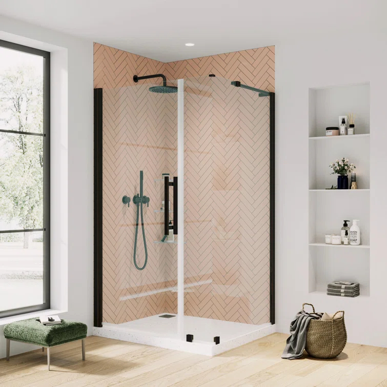 Ove Decors Endless Pasadena 38" W x 72" H Corner Frameless Shower Kit, Door, Panel, Shelves PA0532301