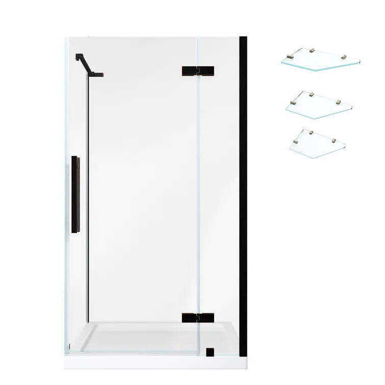 Endless Tampa 37" W x 72" H Corner Frameless Shower Kit, Door, 2 Panel, Base, Shelves