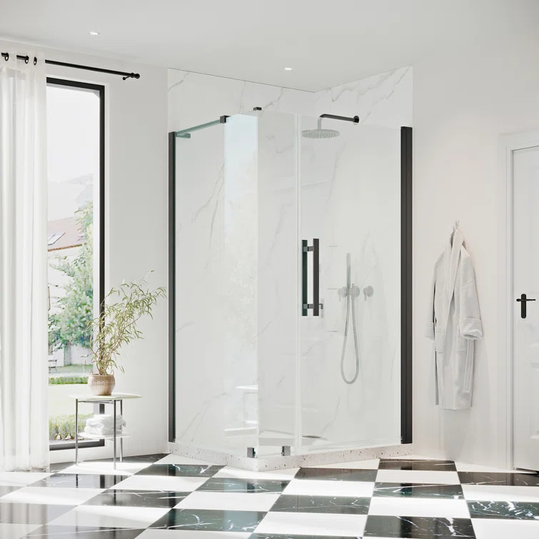 Endless Pasadena 36" W x 72" H Corner Frameless Shower Kit, Door, Panel, Shelves