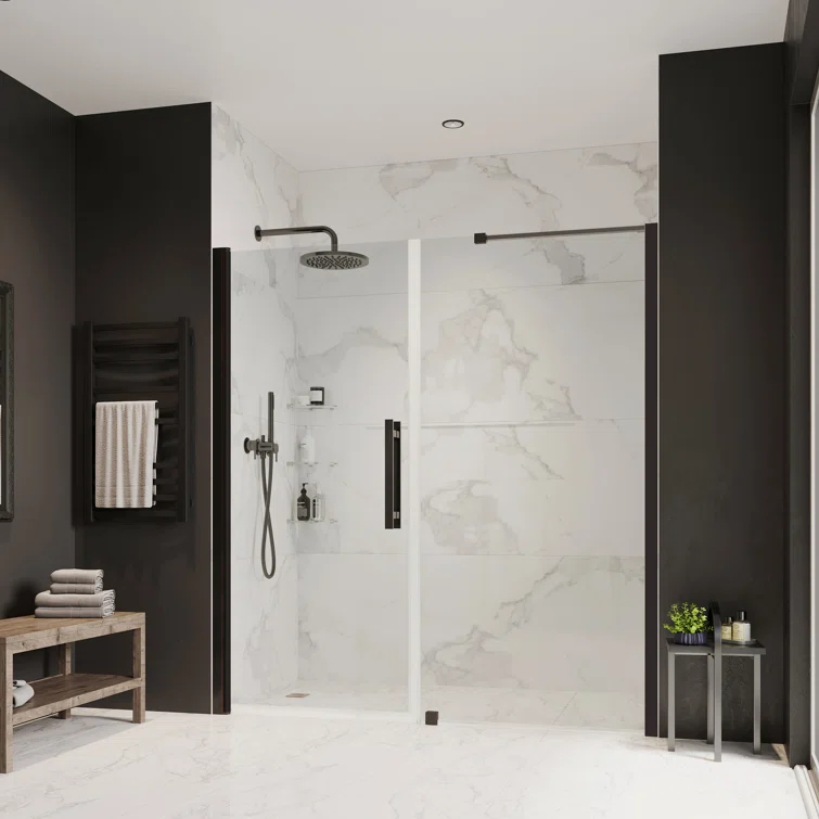 Endless Pasadena 62" W x 72" H Alcove Frameless Shower Kit, Door, Panel, Shelves