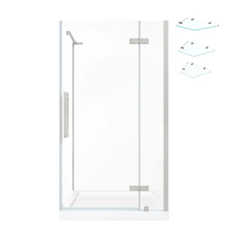 Endless Tampa 37" W x 72" H Corner Frameless Shower Kit, Door, 2 Panel, Base, Shelves